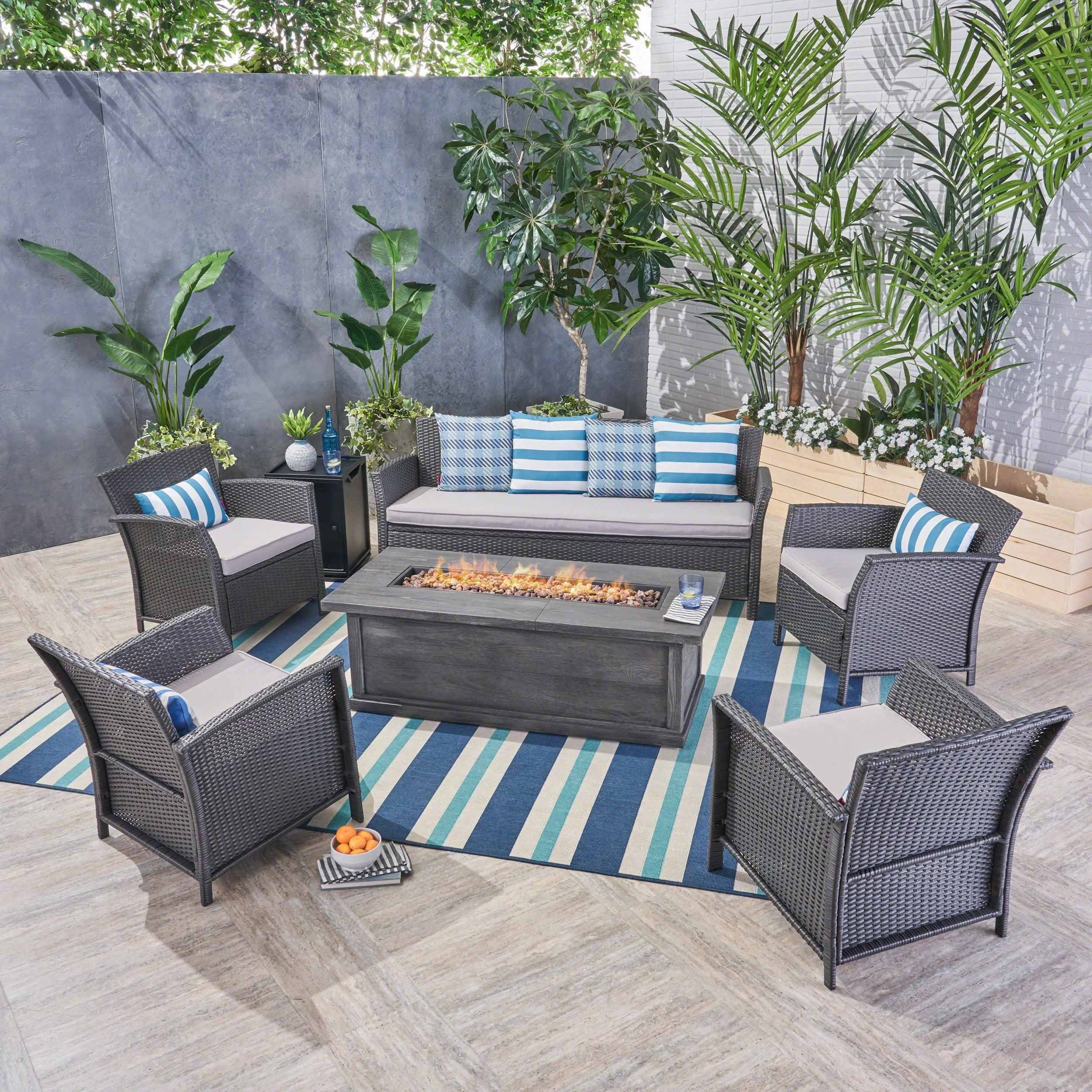 Outdoor 7 Seater Wicker Chat Set with Fire Pit - NH724503 outdoor furniture, garden bench