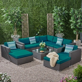 Outdoor 7 Seater Wicker Sectional Sofa Set with Sunbrella Cushions - NH125803 outdoor furniture, garden bench