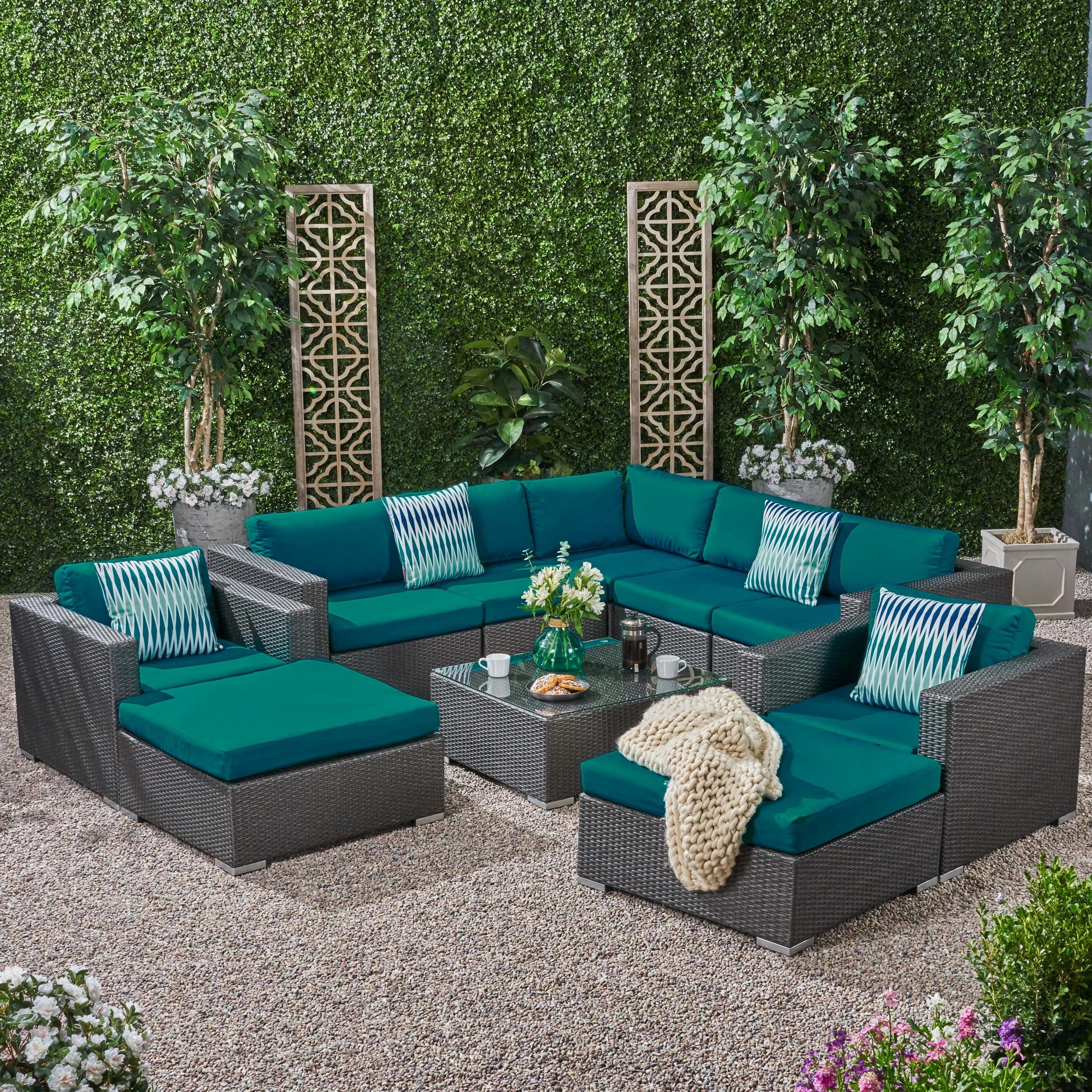 Outdoor 7 Seater Wicker Sectional Sofa Set with Sunbrella Cushions - NH125803 outdoor furniture, garden bench