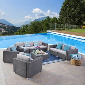 Outdoor 7 Seater Wicker Sofa Chat Set with Aluminum Frame and Cushions - NH333403 outdoor furniture, garden bench