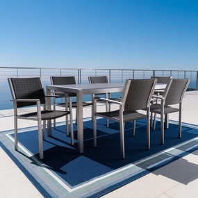 Outdoor 7Pc Grey Aluminum Dining Set w/ Glass Table Top - NH363003 outdoor lounge chair, patio sofa