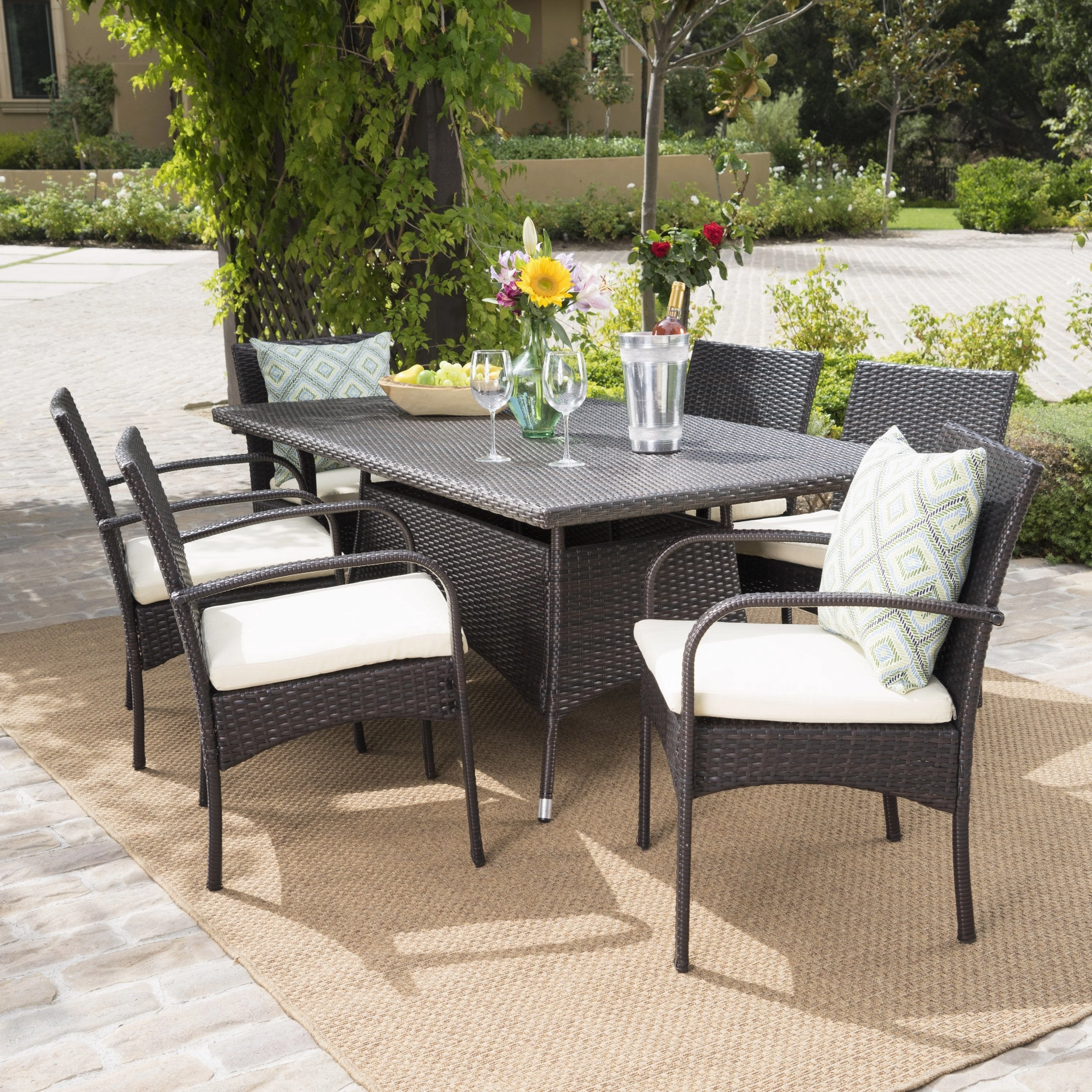 Outdoor 7pc Multibrown PE Wicker Long Dining Set - NH658592 outdoor lounge chair, patio sofa