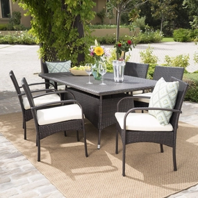 Outdoor 7pc Multibrown PE Wicker Long Dining Set - NH658592 outdoor lounge chair, patio sofa
