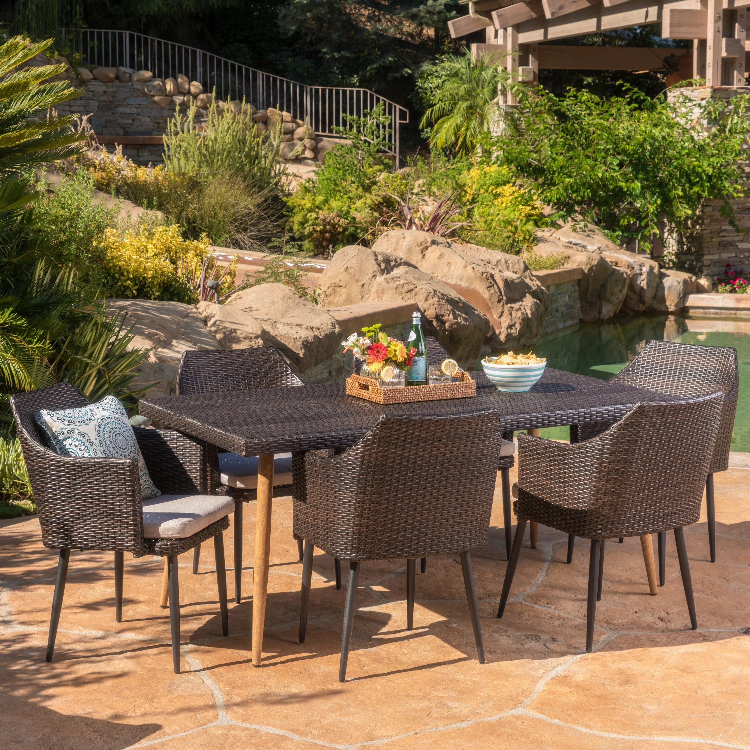 Outdoor 7Pc Multibrown Wicker Dining Set w/ Water Resistant Cushions - NH070103 outdoor lounge chair, patio sofa