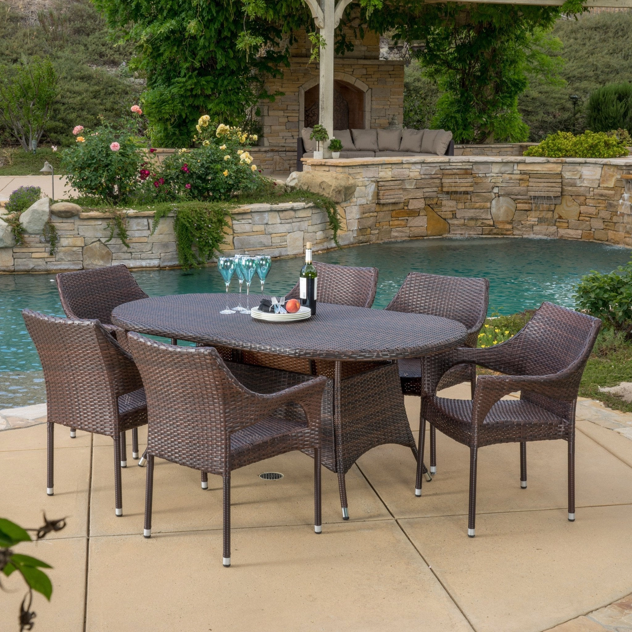 Outdoor 7pc Multibrown Wicker Round Dining Set - NH528592 outdoor lounge chair, patio sofa