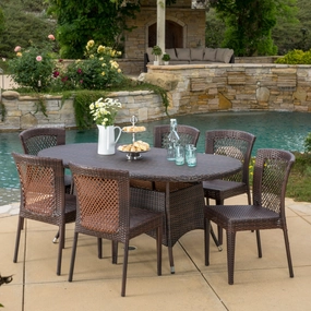 Outdoor 7pc Multibrown Wicker Round Dining Set - NH628592 outdoor lounge chair, patio sofa