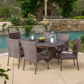 Outdoor 7pc Multibrown Wicker Round Dining Set - NH728592 outdoor lounge chair, patio sofa