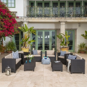 Outdoor 8 Pc Wicker Chat Set w/ Water Resistant Cushions - NH064003 outdoor furniture, garden bench