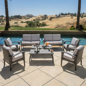 Outdoor 8 Piece Gray Wicker Chat Set with Cushions - NH697592 outdoor furniture, garden bench