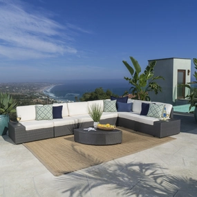 Outdoor 8 Piece Grey Wicker Sectional with Water Resistant Cushions - NH667103 outdoor furniture, garden bench