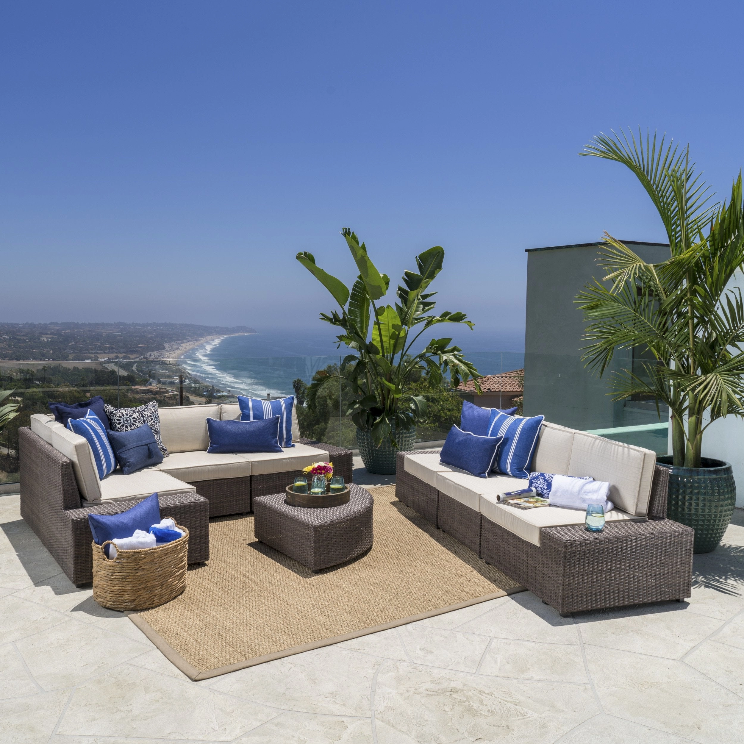 Outdoor 8 Piece Wicker Sofa Set with Water Resistant Cushions - NH567103 outdoor furniture, garden bench