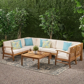 Outdoor 8 Seat Teak Finished Acacia Wood Sectional Sofa and Table Set - NH027303 outdoor furniture, garden bench