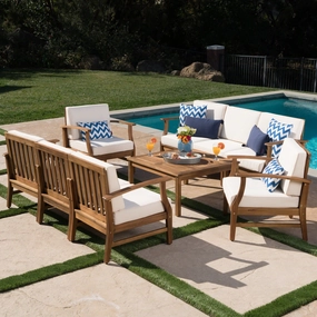 Outdoor 8 Seat Teak Finished Acacia Wood Sofa and Table Set - NH627303 outdoor furniture, garden bench