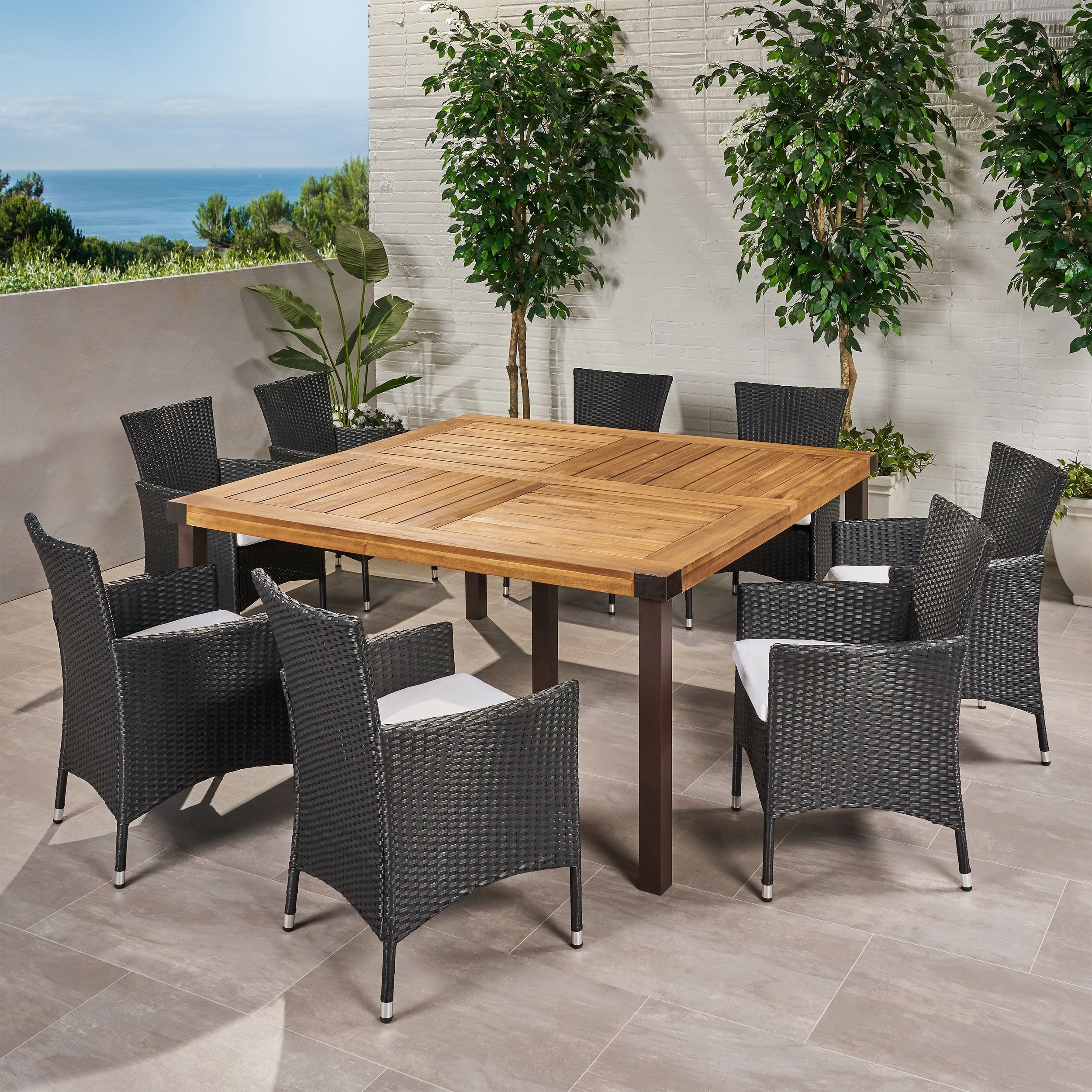 Outdoor 8 Seater Acacia Wood and Wicker Dining Set with Cushions - NH590013 outdoor lounge chair, patio sofa