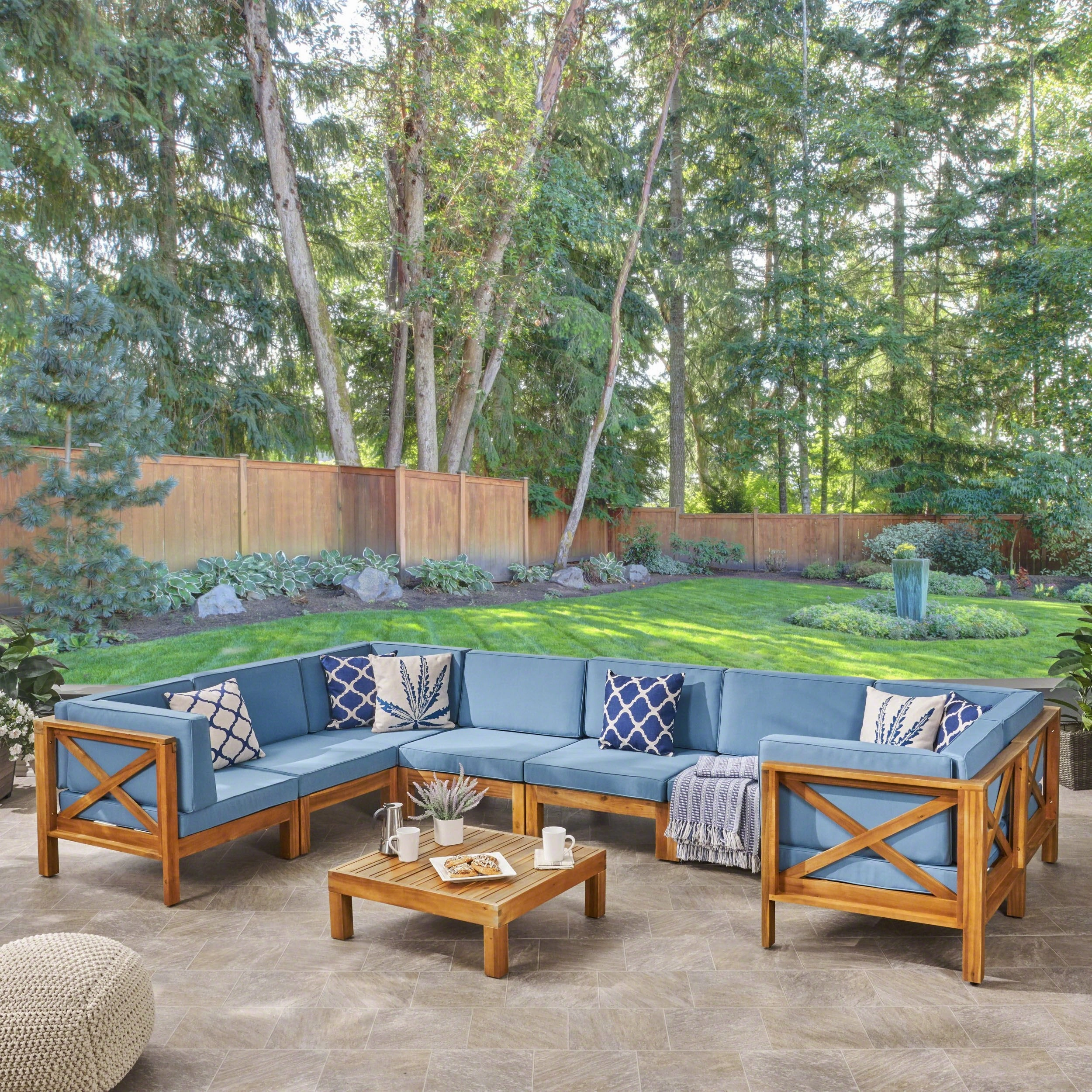 Outdoor 8-Seater Acacia Wood Sectional Sofa Set with Coffee Table - NH047603 outdoor furniture, garden bench
