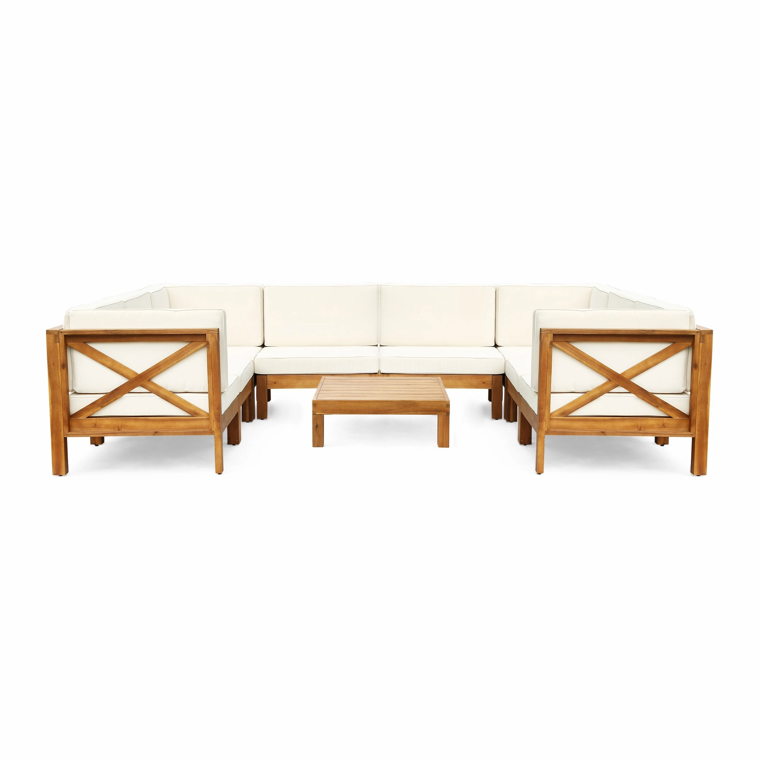 Outdoor 8-Seater Acacia Wood Sectional Sofa Set with Coffee Table - NH047603