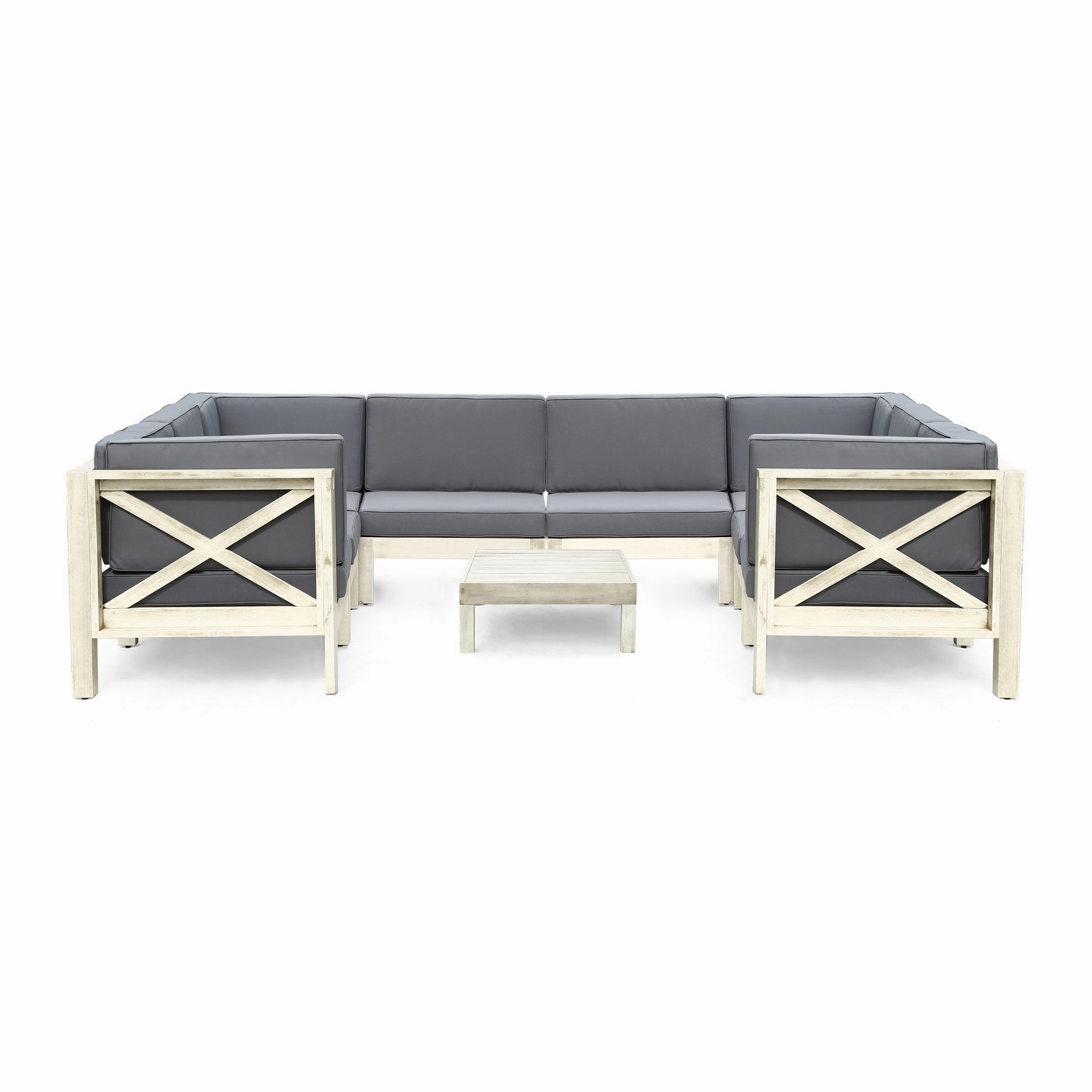 Outdoor 8-Seater Acacia Wood Sectional Sofa Set with Coffee Table - NH047603
