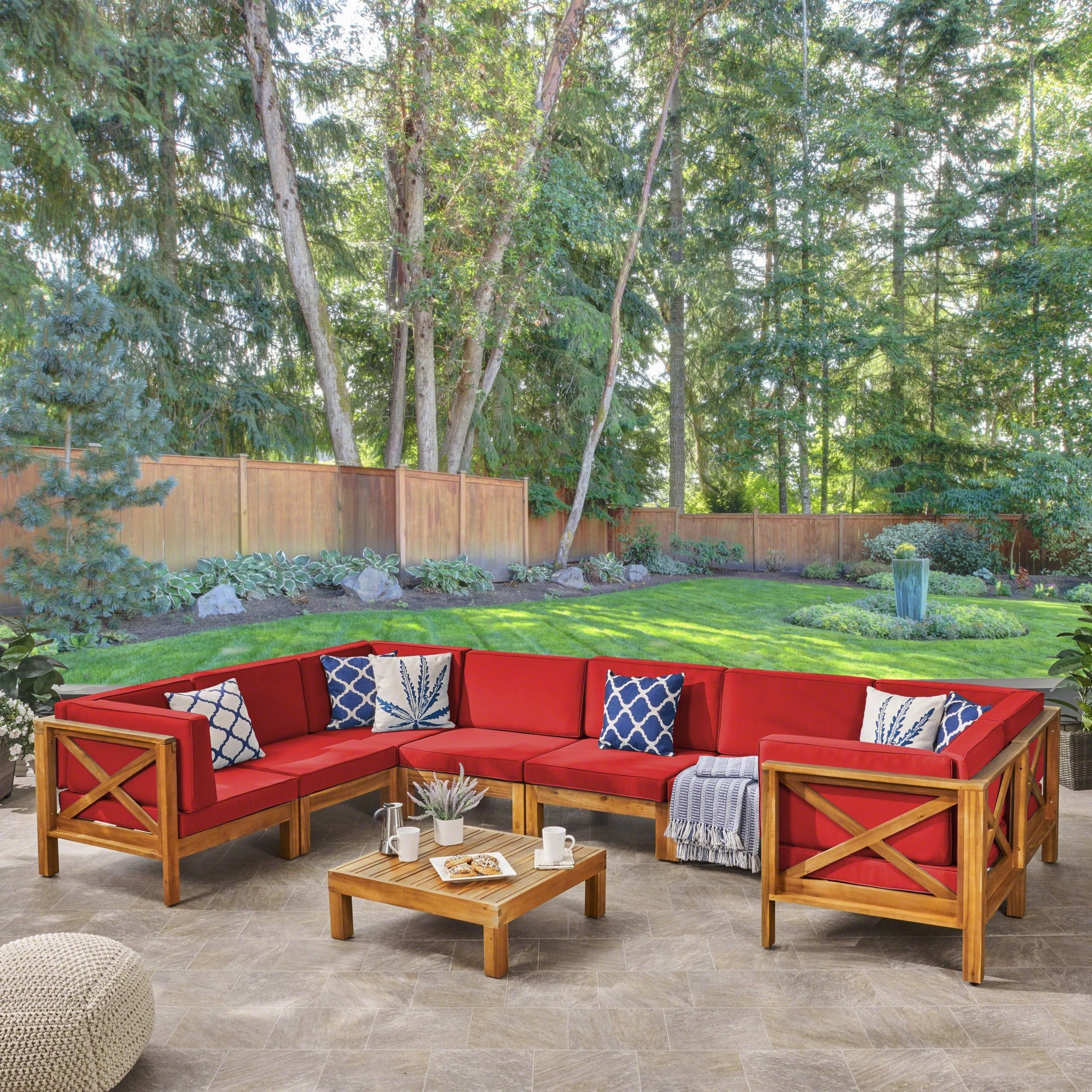 Outdoor 8-Seater Acacia Wood Sectional Sofa Set with Coffee Table - NH047603
