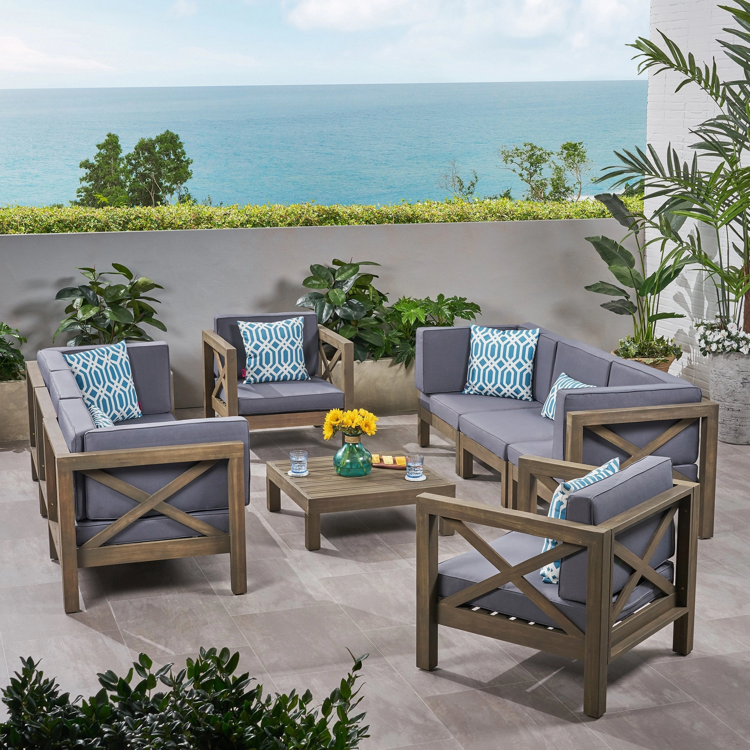 Outdoor 8 Seater Acacia Wood Sofa and Club Chair Set - NH024803