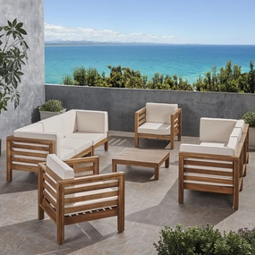 Outdoor 8 Seater Acacia Wood Sofa and Club Chair Set - NH964803 outdoor furniture, garden bench