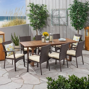Outdoor 8 Seater Expandable Wood and Wicker Dining Set - NH286903 outdoor lounge chair, patio sofa