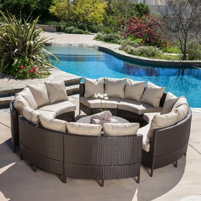 Outdoor 8 Seater Round Wicker Sectional Sofa Set with Coffee Tables - NH257592 outdoor furniture, garden bench