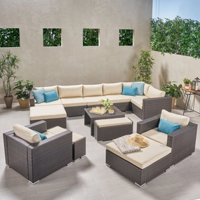 Outdoor 8 Seater V Shaped Wicker Sectional Sofa Chat Set with Ottomans - NH779903 outdoor furniture, garden bench