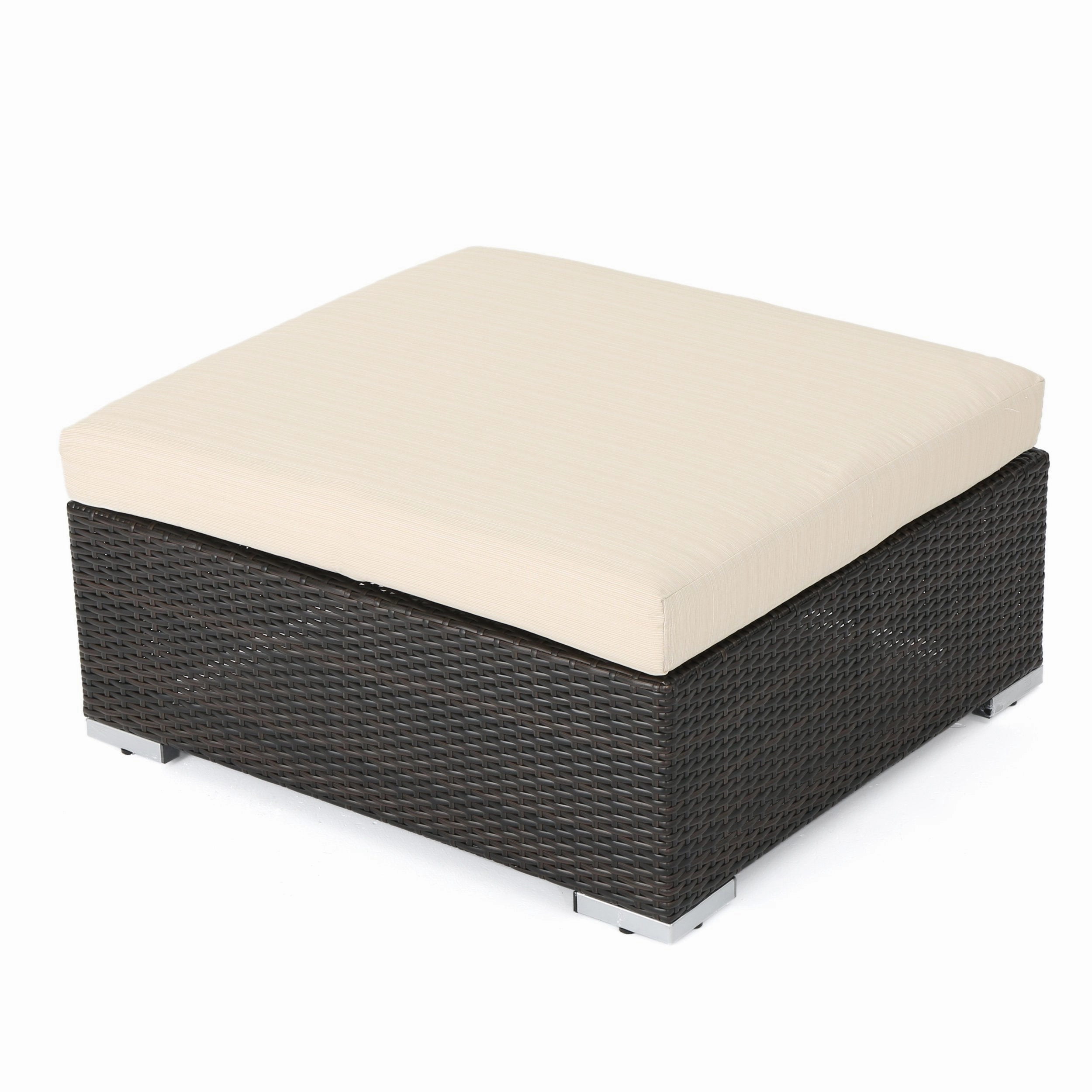 Outdoor 8 Seater V Shaped Wicker Sectional Sofa Chat Set with Ottomans - NH779903
