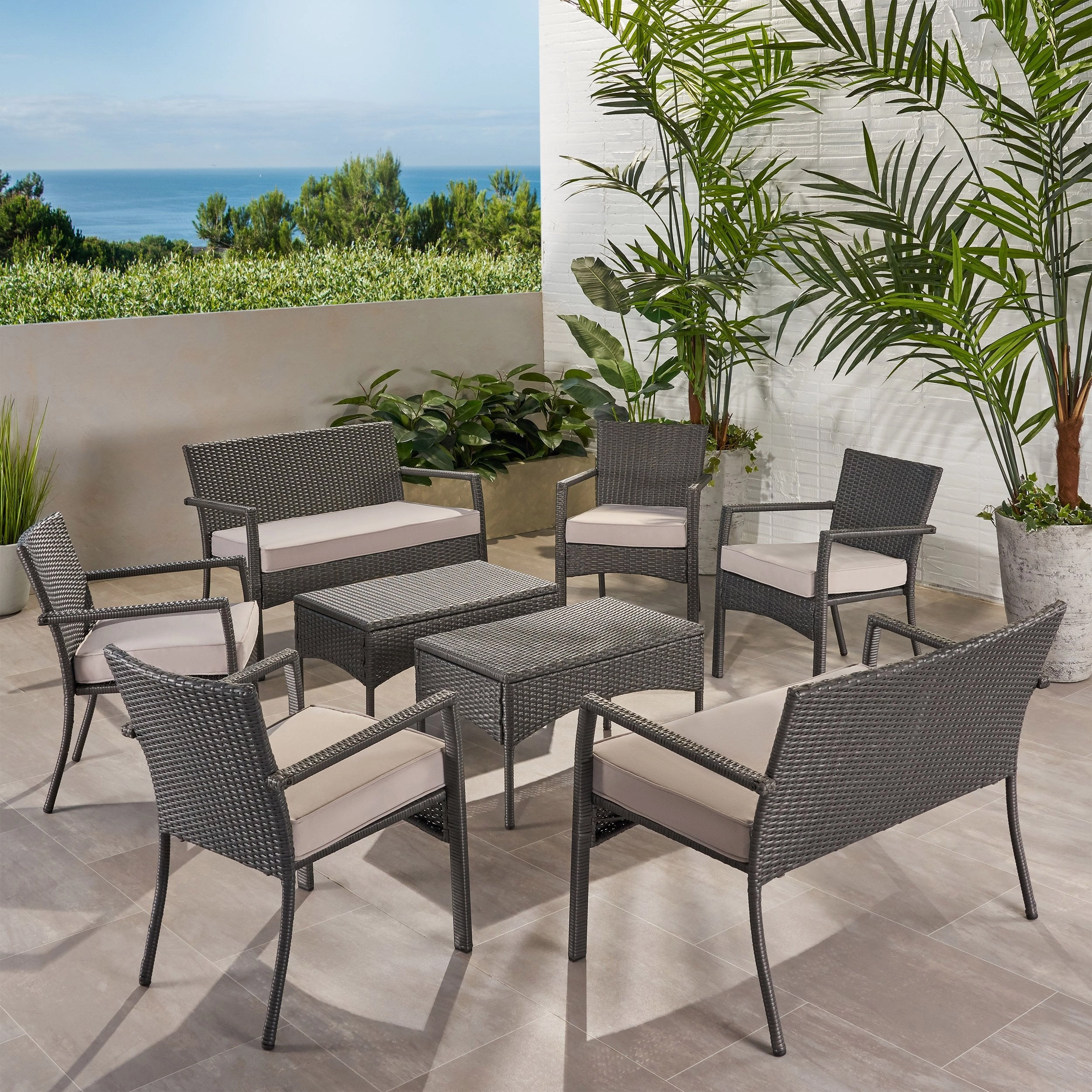 Outdoor 8 Seater Wicker Chat Set with Cushions - NH209903 outdoor furniture, garden bench