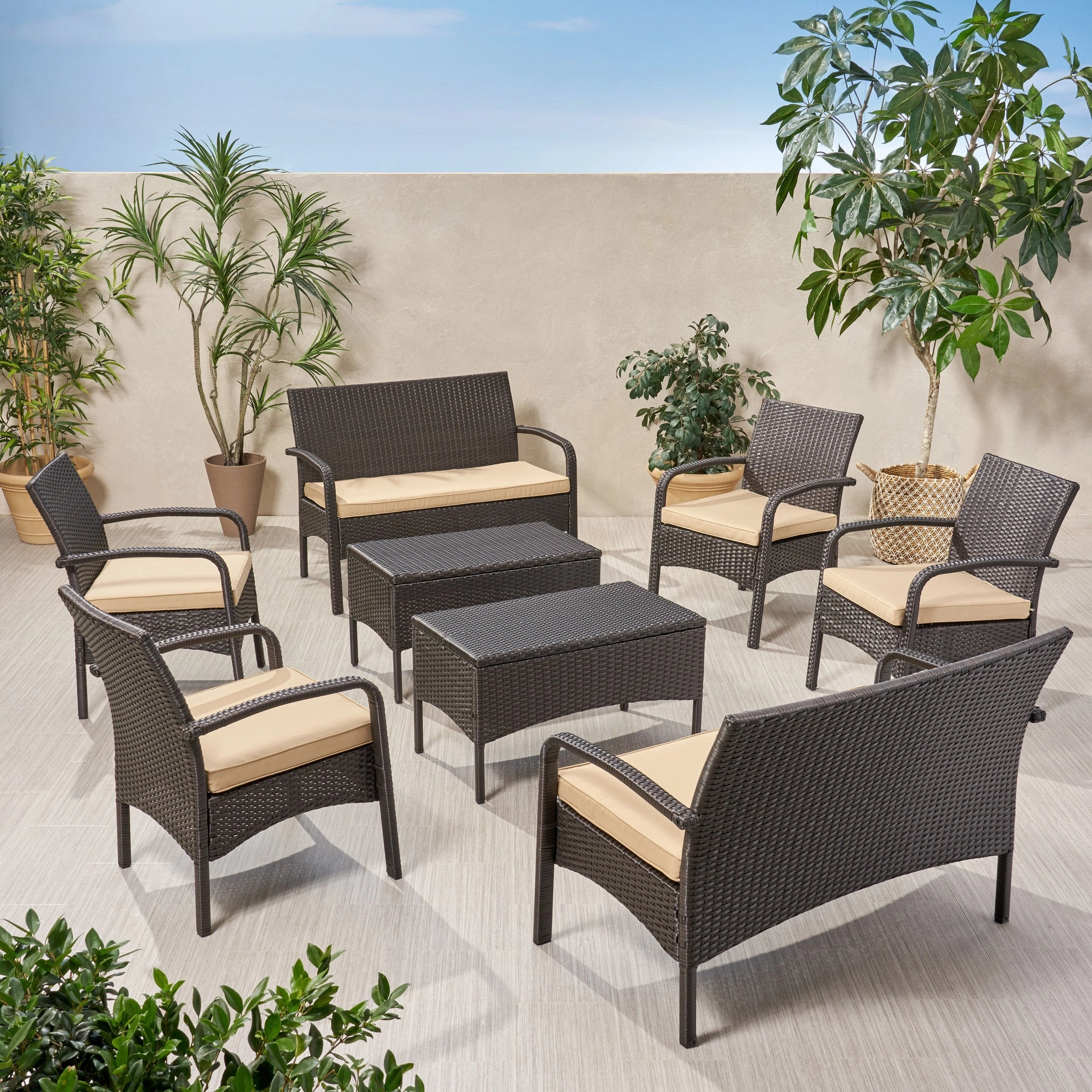 Outdoor 8 Seater Wicker Chat Set with Cushions - NH409903