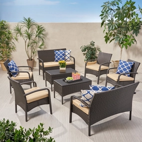 Outdoor 8 Seater Wicker Chat Set with Cushions - NH409903 outdoor furniture, garden bench