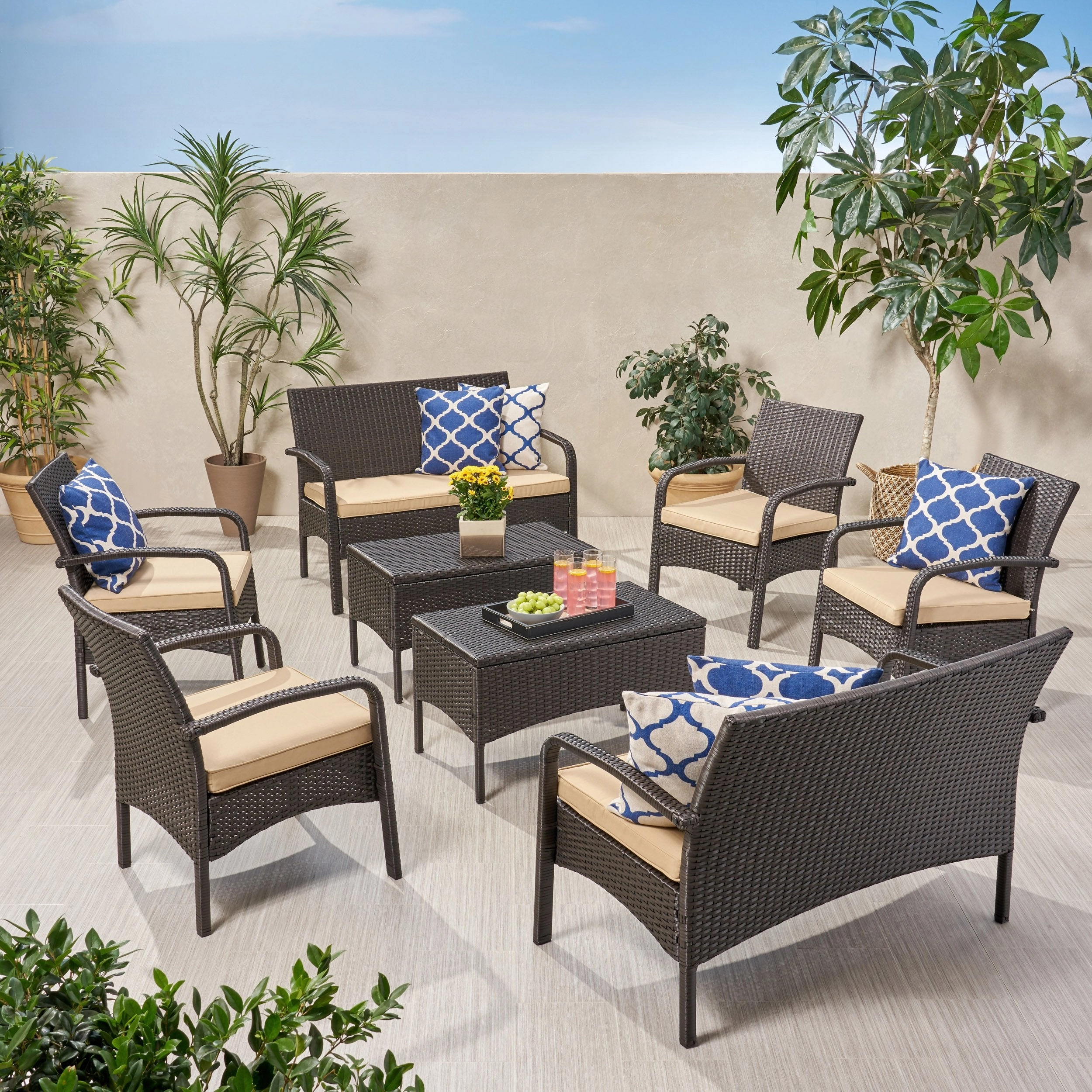 Outdoor 8 Seater Wicker Chat Set with Cushions - NH409903 outdoor furniture, garden bench