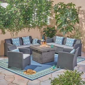 Outdoor 8-Seater Wicker Print Chat Set with Fire Pit - NH033603 outdoor furniture, garden bench