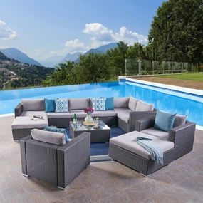 Outdoor 8 Seater Wicker Sectional Sofa Set with Cushions - NH557403 outdoor furniture, garden bench
