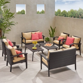 Outdoor 8pc Brown Wicker Seating Set - NH722592 outdoor furniture, garden bench