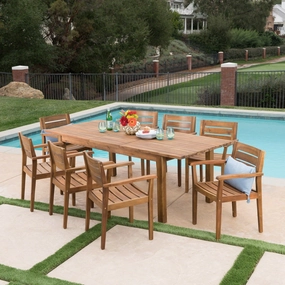Outdoor 9 Piece Acacia Wood Dining Set with Expandable Dining Table - NH375303 outdoor lounge chair, patio sofa