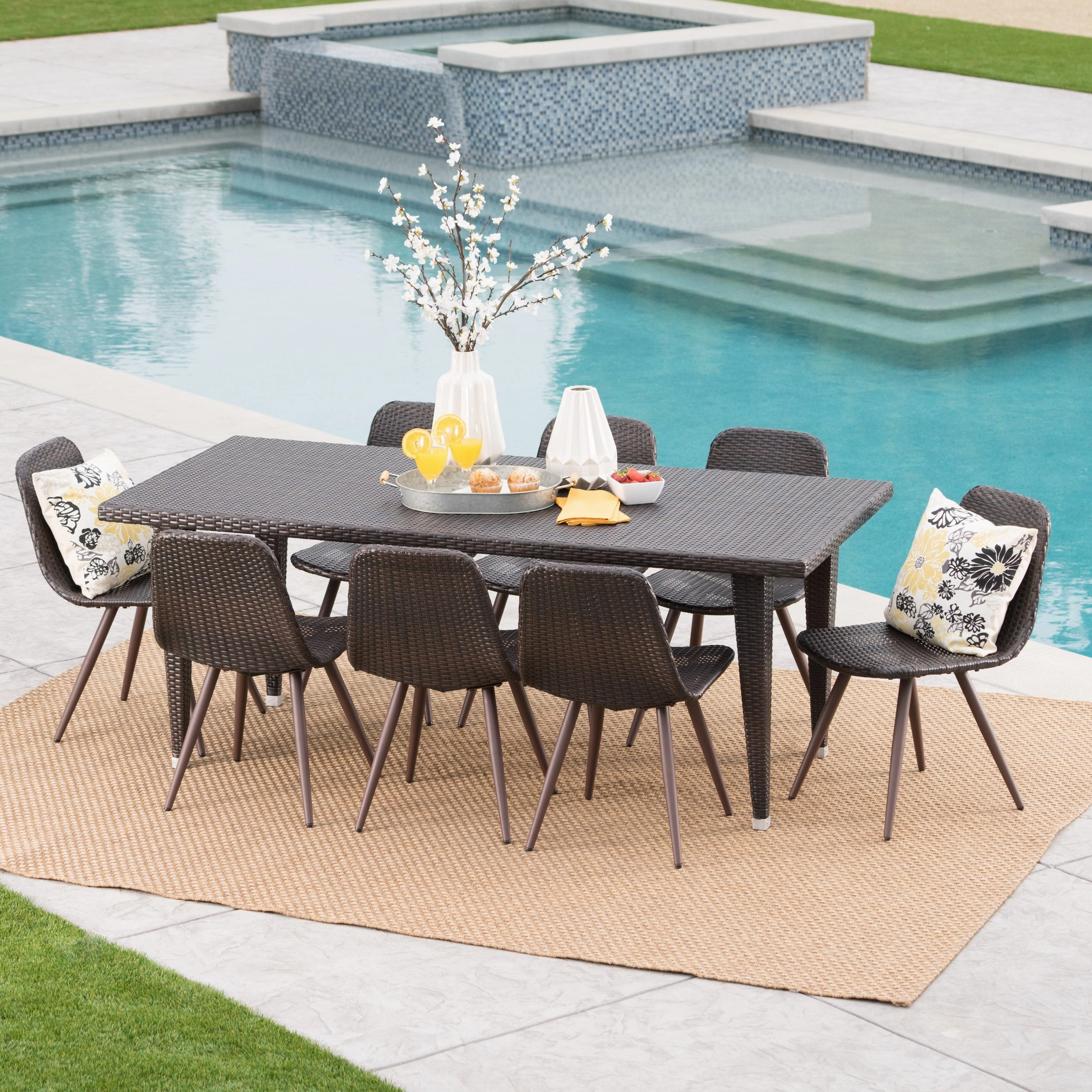Outdoor 9 Piece Multi-brown Wicker 75 Inch Rectangular Dining Set - NH969103 outdoor lounge chair, patio sofa