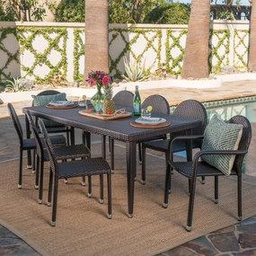 Outdoor 9 Piece Multi-brown Wicker Dining Set with Stacking Chairs - NH842103 outdoor lounge chair, patio sofa