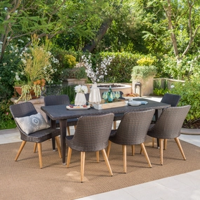 Outdoor 9 Piece Multi-brown Wicker Dining Set with Wood Finished Metal Leg - NH635103 outdoor lounge chair, patio sofa