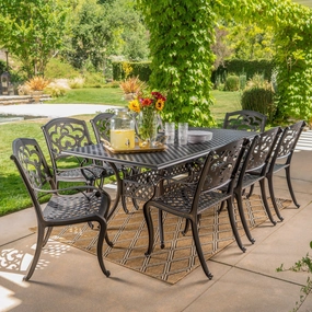 Outdoor 9 Piece Patina Copper Finish Cast Aluminum Dining Set - NH676003 outdoor lounge chair, patio sofa