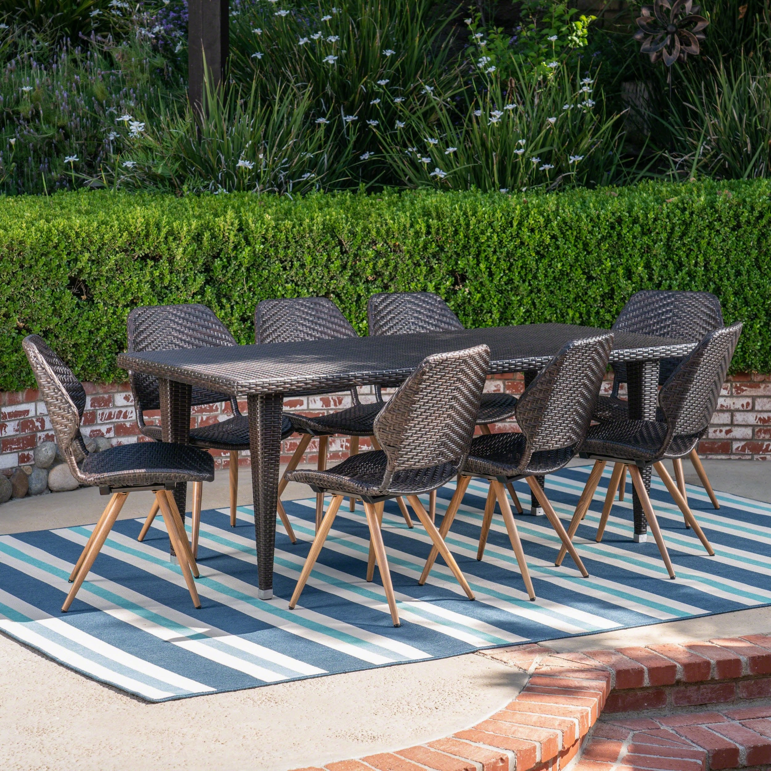 Outdoor 9 Piece Wicker Dining Set, Multibrown - NH047403 outdoor lounge chair, patio sofa