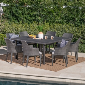 Outdoor 9 Piece Wicker Dining Set with Light Water Resistant Cushions - NH619303 outdoor lounge chair, patio sofa