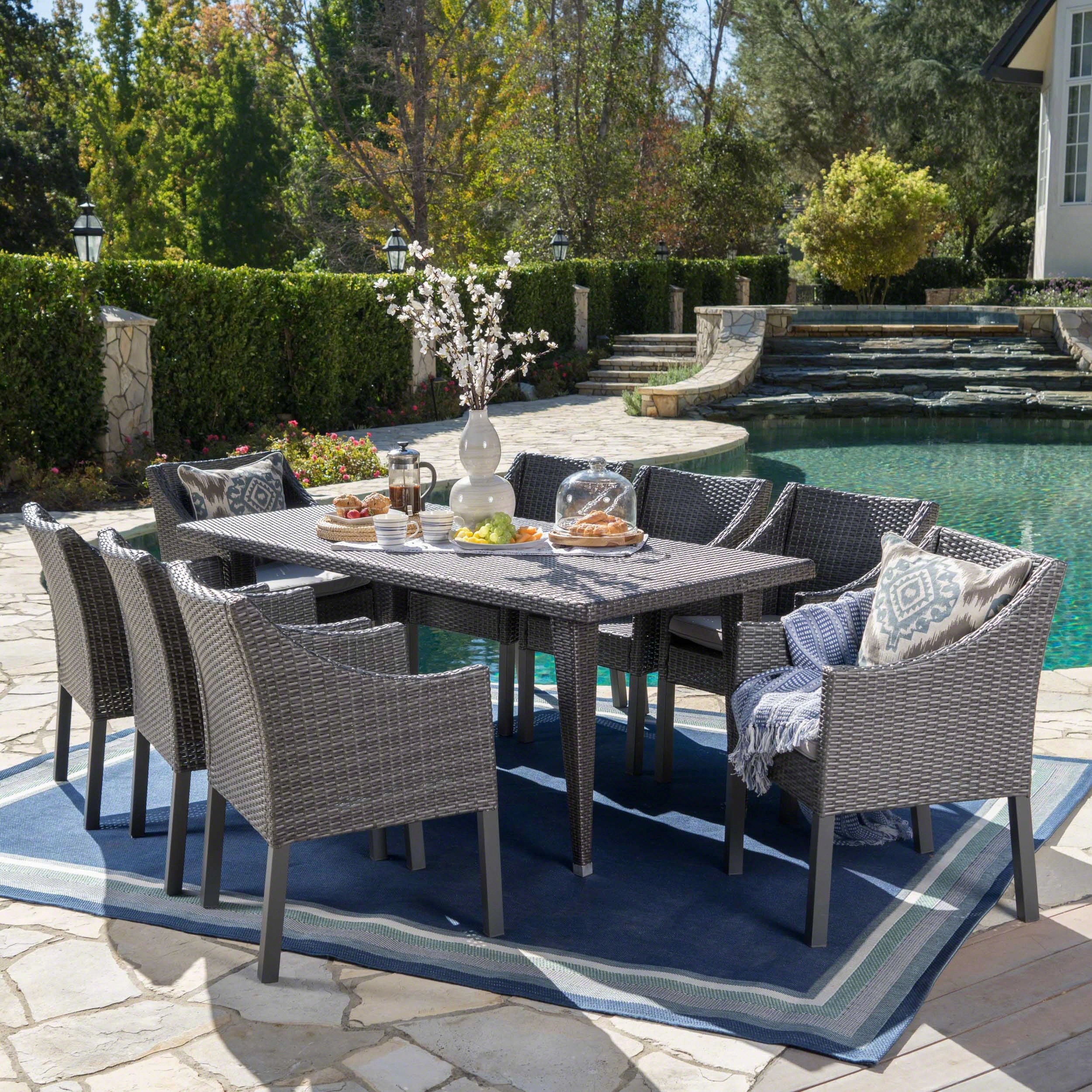 Outdoor 9 Piece Wicker Dining Set with Water Resistant Cushions - NH323203 outdoor lounge chair, patio sofa