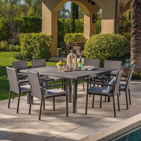 Outdoor 9 Piece Wicker Dining Set with Water Resistant Cushions - NH419303 outdoor lounge chair, patio sofa