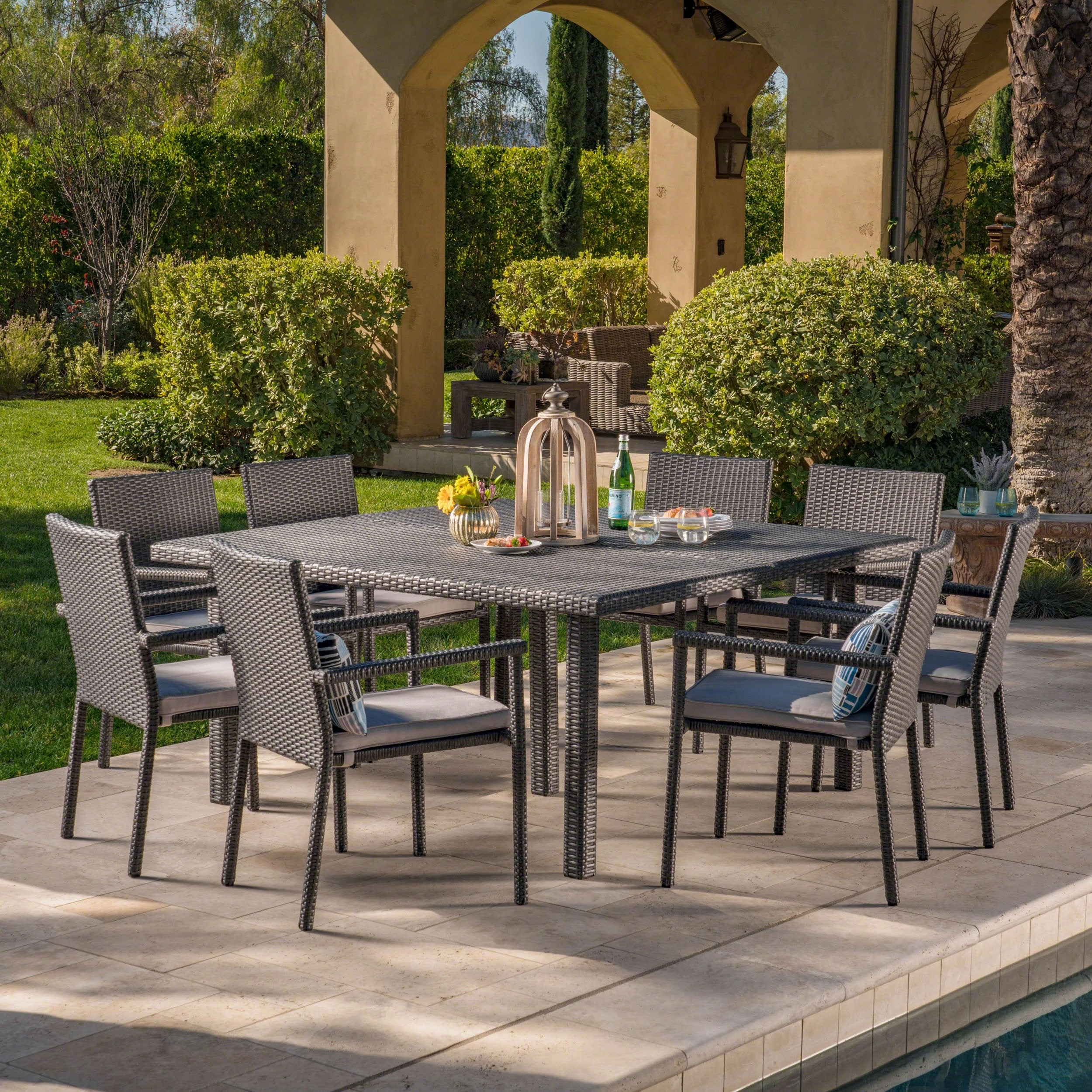 Outdoor 9 Piece Wicker Dining Set with Water Resistant Cushions - NH419303 outdoor lounge chair, patio sofa