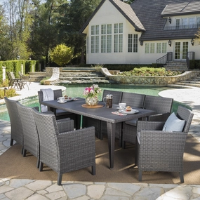 Outdoor 9 Piece Wicker Dining Set with Water Resistant Cushions - NH443203 outdoor lounge chair, patio sofa