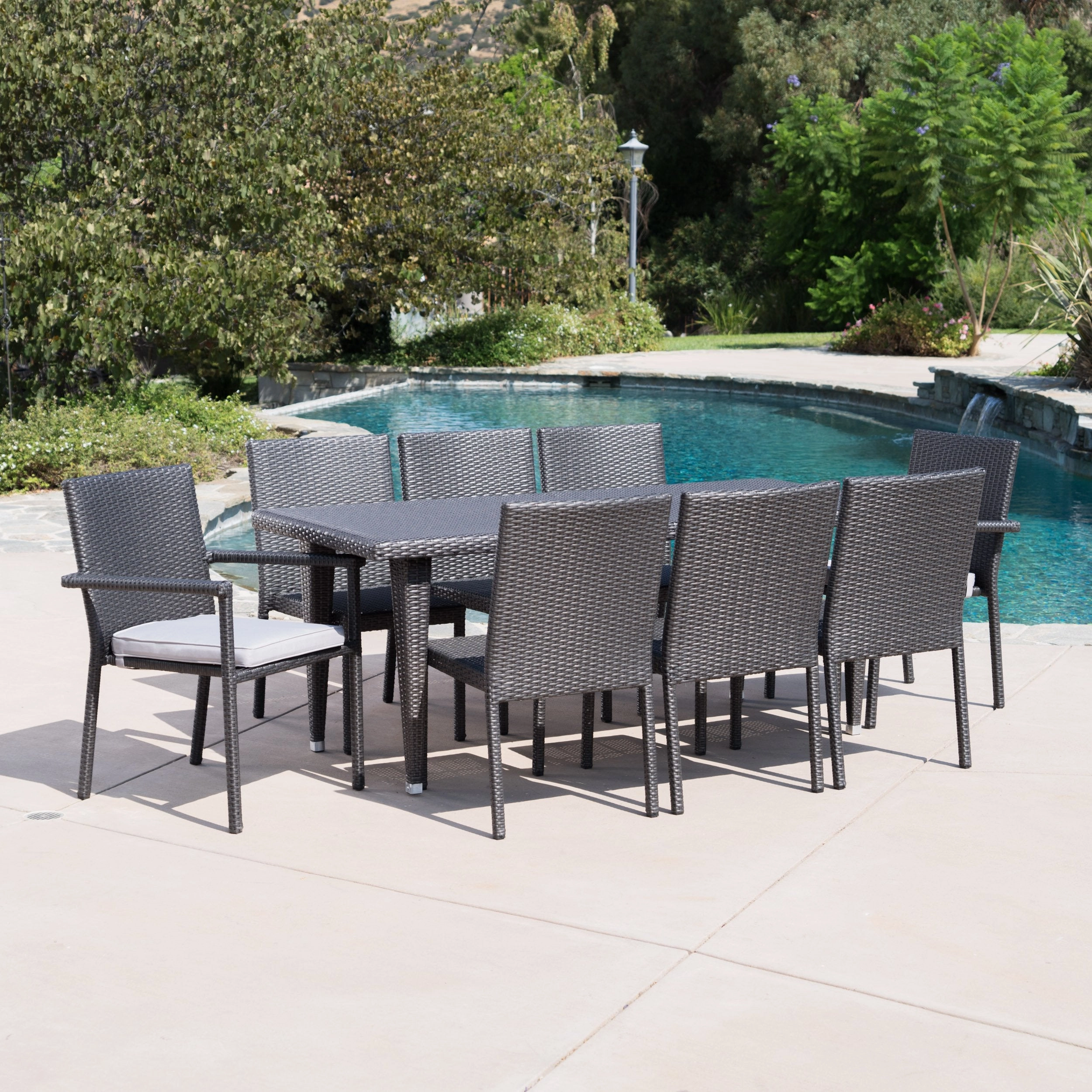 Outdoor 9 Piece Wicker Dining Set with Water Resistant Cushions - NH496203 outdoor lounge chair, patio sofa