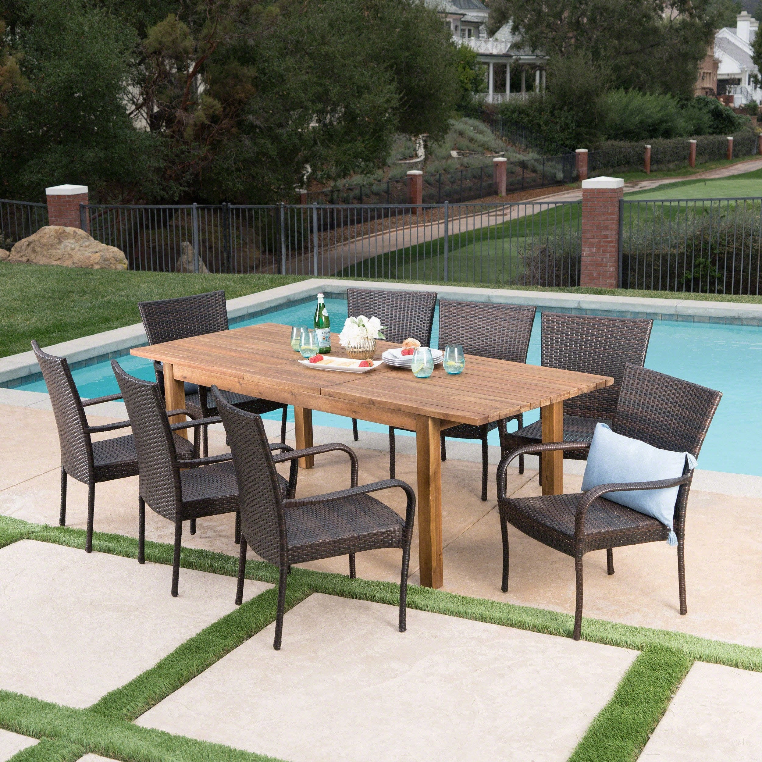 Outdoor 9 Piece Wicker Dining Set with Wood Expandable Dining Table - NH975303 outdoor lounge chair, patio sofa