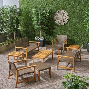 Outdoor 9 Piece Wood and Wicker Chat Set - NH671803 outdoor furniture, garden bench