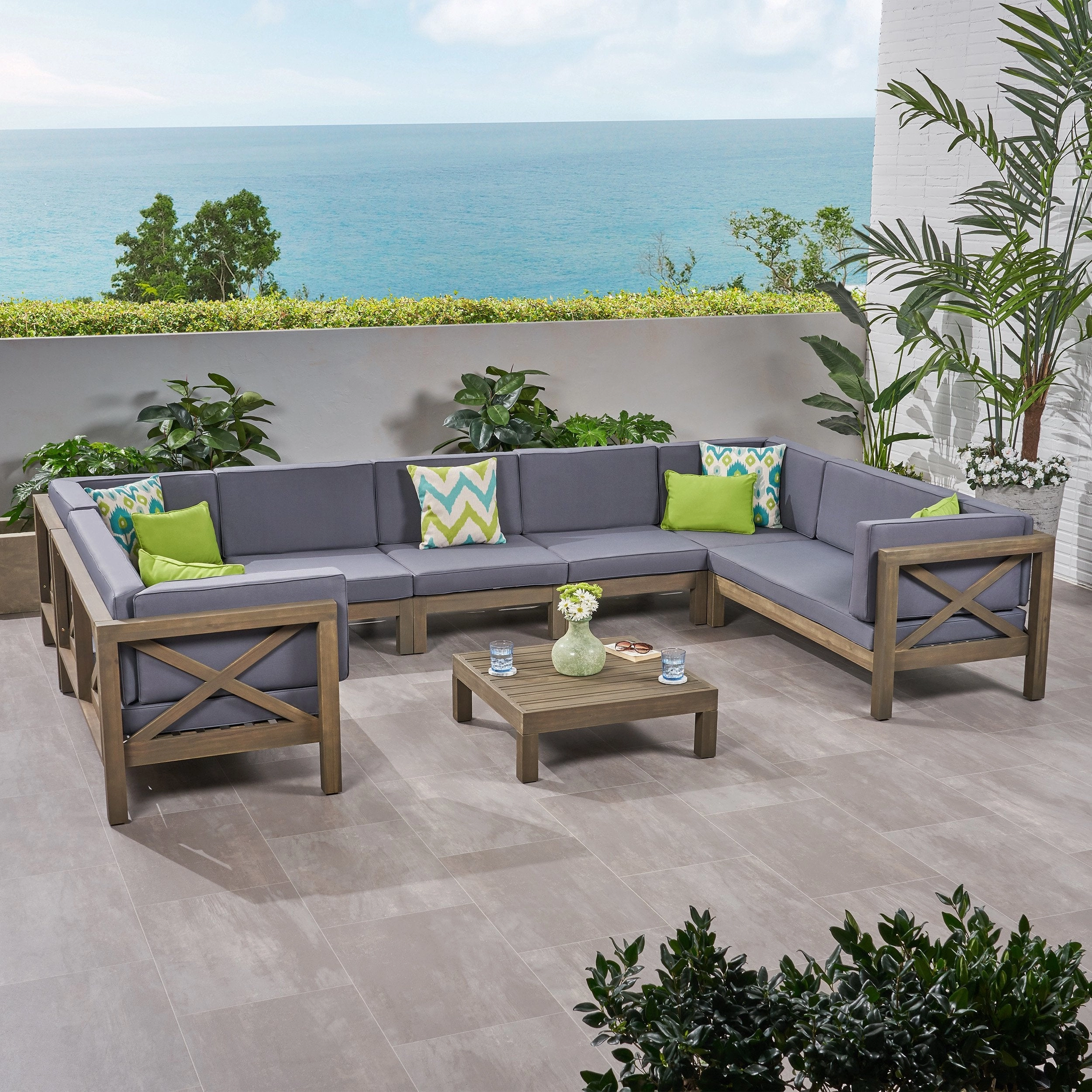 Outdoor 9 Seater Acacia Wood Sectional Sofa Set - NH534803